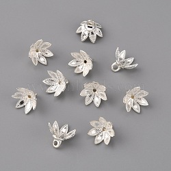 Brass Bead Cap Pendant Bails, for Globe Glass Bubble Cover Pendant Making, Flower, Silver, 6.5x9mm, Hole: 1.4mm(KK-WH0044-57S)