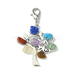 Tibetan Style Alloy Pendant Decorations, with Natural Chakra Mixed Gemstone Chips and Lobster Claw Clasps, Tree of Life, 58mm(HJEW-JM01537-02)