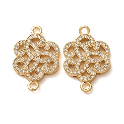 Brass Micro Pave Clear Cubic Zirconia Connector Charms, Flower Links, Rack Plating, Long-Lasting Plated, Cadmium Free & Lead Free, Real 18K Gold Plated, 23x15x3mm, Hole: 1.8mm(CU-CBA4579-19G)