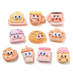 Cartoon Funny Eye Opaque Resin Decoden Cabochons, Bread & Bubble Tea & Cup, Mixed Shapes, Mixed Color, 9.5~13x9.5~15x7~8mm(RESI-C046-06)