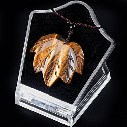 Natural Tiger Eye Pendants Necklaces, Leaf, 14.96 inch(38cm)(PW-WG25252-02)