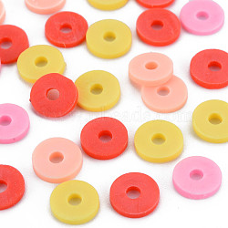 4 Colors Handmade Polymer Clay Beads, Heishi Beads, Disc/Flat Round, Gold & Orange Red & Pearl Pink & Light Salmon, 8x0.5~1.5mm, Hole: 2mm, about 11500pcs/1000g(CLAY-N011-032-35)