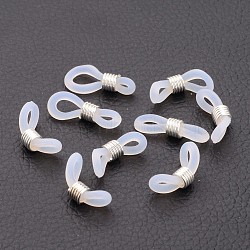 Silver Color Plated Eyeglass Holders, Glasses Rubber Loop Ends, about 4.2mm wide, 19mm long(X-E237-1)
