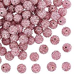 Pave Disco Ball Beads, Polymer Clay Rhinestone Beads, Round, Light Rose, PP13(1.9~2mm), 6 Rows Rhinestone, 10mm, Hole: 1.5mm(RB-A130-10mm-23)