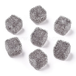 Resin Beads, with Rhinestone, Drusy Cube, Dark Gray, 16x16x16mm, Hole: 3.6mm(RESI-C038-02N)