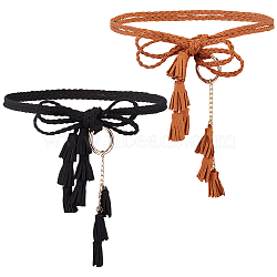 2Pcs 2 Colors Bohemian Imitation Leather Tassel with Alloy Ring Waist Chain Belts for Women, Light Gold, Mixed Color, 1200mm, 1pc/color(AJEW-CL0005-22B)