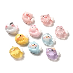 Resin Decoden Cabochons, Pig & Duck & Cat Animals with Wing, Opaque & Translucent, Mixed Shapes, Mixed Color, 18~19x20x8.5~9mm(RESI-E053-02)