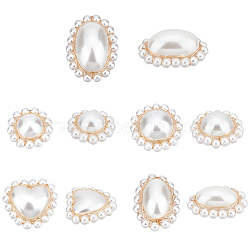 10Pcs 5 Style ABS Plastic Imitation Pearl Pendants, with Light Gold Plated Brass Wire Wrapped, Round & Heart  & Oval, Creamy White, 20~29x19~24x9~15mm, 2pcs/style(FIND-NB0002-48)