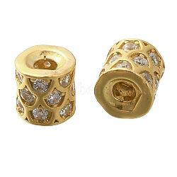 925 Sterling Silver Micro Pave Clear Cubic Zirconia Beads, Column, Real 18K Gold Plated, 4x4mm, Hole: 1.2mm(STER-U006-13G)