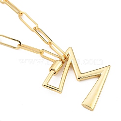 Brass Screw Carabiner Lock Pendant Necklaces, Initial Necklaces, with Paperclip Chains, Letter, Golden, Letter.M, 18.03 inch(45.8cm), Letter M: 29.5x30.5x2.7mm(NJEW-JN03011-04)