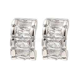 Brass Pave Clear Cubic Zirconia Curved Rectangle Stud Earrings for Women, Platinum, 7x4mm(EJEW-G362-10P)