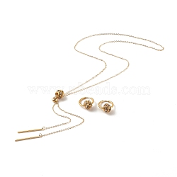 Crystal Rhinestone Rondelle Beaded Jewelry Set, 304 Stainless Steel Slider Pendant Necklace & Hoop Earrings for Women, Golden, 31.8 inch(80cm), 24mm, Pin: 1mm(SJEW-JS01227)