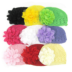 Handmade Crochet Baby Beanie Costume Photography Props, with Lace Flower, Mixed Color, 180mm(AJEW-Q117-M)