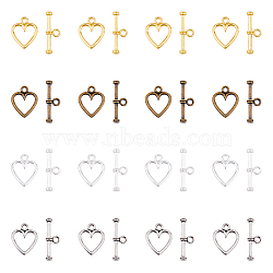 200Pcs 4 Colors Tibetan Style Alloy Toggle Clasps, Cadmium Free & Lead Free, Heart, Mixed Color, Heart: 14x12mm, Hole: 1.5mm, Bar: 19mm, hole: 1.5mm, 50pcs/color(TIBEB-FH0001-41)