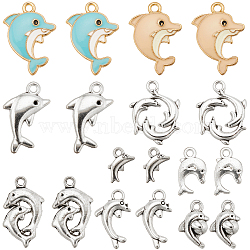 Dolphins Alloy Pendants, with Enamel, Mixed Color, 7~24x9~17x2~5.5mm, Hole: 1.5~2.5mm(FIND-SC0016-40)