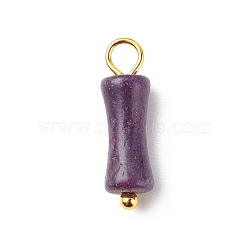 Natural Calcite Pendants, with Golden Tone Brass Findings, Bamboo-Shaped Charm, Dyed & Heated, 17.5x5mm, Hole: 2.5~2.7mm(PALLOY-JF01840-01)