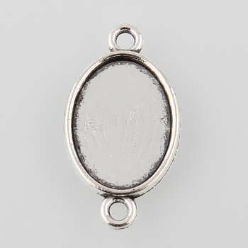 Antique Silver Tibetan Style Alloy Flat Oval Cabochon Connector Settings, Cadmium Free & Lead Free, Tray: 18x13mm, 29x16x2mm, Hole: 2mm