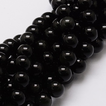 Natural Obsidian Beads Strands, Round, 8mm, Hole: 1mm, about 48pcs/strand, 15.7 inch