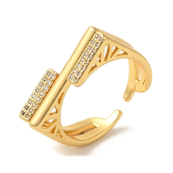 Brass Micro Pave Cubic Zirconia Open Cuff Rings, for Women, Lead Free & Cadmium Free, Real 18K Gold Plated, 8mm, Adjustable