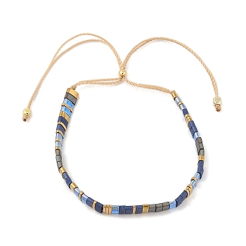 Vintage Ethnic Style Adjustable Glass Tila Beaded Handmade Slider Bracelets for Women, Royal Blue, 11.02 inch(28cm)