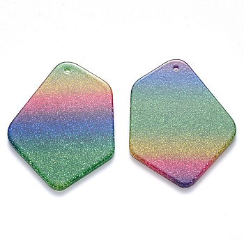 Cellulose Acetate(Resin) Pendants, with Glitter Powder, Rainbow Gradient Mermaid, Polygon, Colorful, 38x28.5x2mm, Hole: 1.2mm