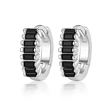 Cubic Zirconia Hoop Earrings, Rhodium Plated 925 Sterling Silver Earrings for Women, with S925 Stamp, Platinum, Black, 10x3mm