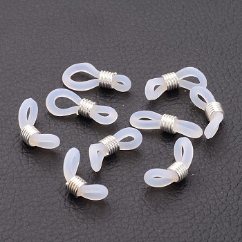 Silver Color Plated Eyeglass Holders, Glasses Rubber Loop Ends, about 4.2mm wide, 19mm long