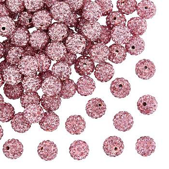 Pave Disco Ball Beads, Polymer Clay Rhinestone Beads, Round, Light Rose, PP13(1.9~2mm), 6 Rows Rhinestone, 10mm, Hole: 1.5mm