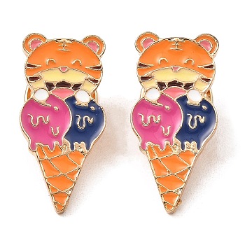 Enamel Pins, Light Gold Alloy Badge for Backpack Clothes, Tiger & Ice Cream, 28x13x2mm