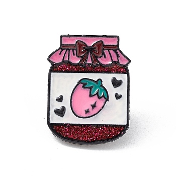 Fruit Can Enamel Pin, Electrophoresis Black Alloy Brooch for Backpack Clothes, Strawberry Pattern, 24.5~25x19x1.5mm, Pin: 1mm