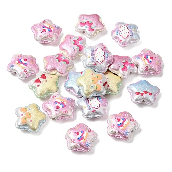 Printed CCB Plastic Beads, Star, Texture, Mixed Color, 23x25.5x10mm, Hole: 3mm