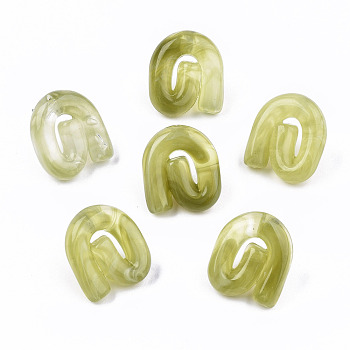 Transparent Resin Stud Earrings, Imitation Gemstone Style, with Stainless Steel Pins, Vortex, Yellow Green, 19.5x17mm, Pin: 0.7mm