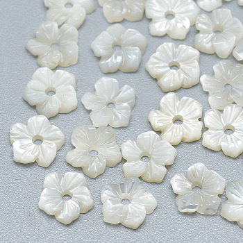 Natural White Shell Beads, Mother of Pearl Shell Beads, Flower, Seashell Color, 6x6.5x2mm, Hole: 1mm