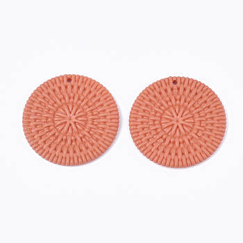 Acrylic Pendants, Imitation Woven Rattan Pattern, Flat Round, Tomato, 47x5mm, Hole: 2mm