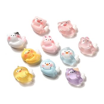 Resin Decoden Cabochons, Pig & Duck & Cat Animals with Wing, Opaque & Translucent, Mixed Shapes, Mixed Color, 18~19x20x8.5~9mm