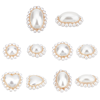 10Pcs 5 Style ABS Plastic Imitation Pearl Pendants, with Light Gold Plated Brass Wire Wrapped, Round & Heart  & Oval, Creamy White, 20~29x19~24x9~15mm, 2pcs/style