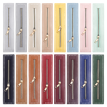 16Pcs 16 Colors Garment Accessories, Zip-fastener Component, Imitation Leather with PVC Zipper Puller, Rectangle, Mixed Color, 270x58x2~8.5mm, 1pc/color 