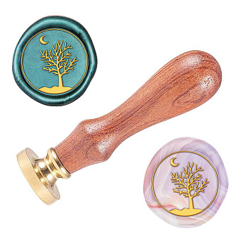 Wax Seal Stamp Set, Sealing Wax Stamp Solid Brass Head,  Wood Handle Retro Brass Stamp Kit Removable, for Envelopes Invitations, Gift Card, Tree Pattern, 83x22mm