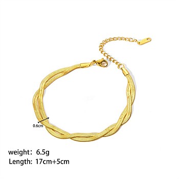 Simple Stainless Steel Snake Chains Multi-strand Bracelets for Summer Beach, Real 18K Gold Plated, 6-3/4 inch(17cm)