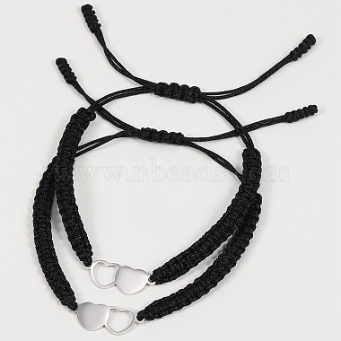 2Pcs 2 Style Stainless Steel Heart Link Bracelets Set(BJEW-SW00106-01)-5