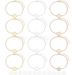 12Pcs 3 Color Blank Dome Flat Round Glass Link Bracelets Set, 304 Stainless Steel Cable Chains Stackable Bracelets for Women, Mixed Color, 7-3/4 inch(19.6cm), 4Pcs/color(BJEW-AB00003)