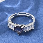 Brass Pave Cubic Zirconia Cuff Open Rings, Heart, Platinum, US Size 7 1/4(17.5mm)(CU-CBA5C10-19P)