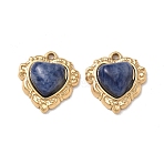 Natural Lapis Lazuli Pendants, 304 Stainless Steel Bezeled Heart Charms, PVD Vacuum Plating, Real 18K Gold Plated, 16.5x15.5x6mm(STAS-P453-12G-02)