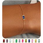 September Birthstone Brass Pave Cubic Zirconia Rectangle Link Bracelets, Cable Chain Bracelets for Women, Blue, 6-3/4 inch(17cm)(WG17BBA-08)
