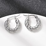 304 Stainless Steel Twist Ring Hoop Earrings, Stainless Steel Color, 18x4.8mm(EJEW-Z146-01P-01)