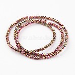 Electroplate Glass Bead Strands, Faceted, Rondelle, Rose Gold Plated, 3x2mm, Hole: 1mm, about 144pcs/strand, 13-14 inch(33-35CM)(EGLA-G014-2mm-FP01)