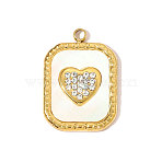 304 Stainless Steel Rhinestone Pendants, Hand Polished Heart Charms, with Shell, Ion Plating(IP), Real 18K Gold Plated, White, 18x13mm(STAS-OY007-87G)