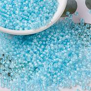MIYUKI Round Rocailles Beads, Japanese Seed Beads, 8/0, (RR220) Aqua Mist Lined Crystal, 3mm, Hole: 1mm, about 422~455pcs/10g(X-SEED-G008-RR0220)