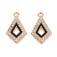 Alloy Enamel Pendants, with Crystal Rhinestone, Cadmium Free & Lead Free, Light Gold, Kite Shape Charms, Black, 25x15x2.5mm, Hole: 2mm(PALLOY-N176-93KCG)