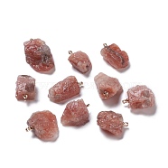 Natural Strawberry Quartz Pendants, with Light Gold Brass Loops, Nuggets, 16~33x7.5~16x6~11mm, Hole: 1.6mm(G-I295-02G-06)